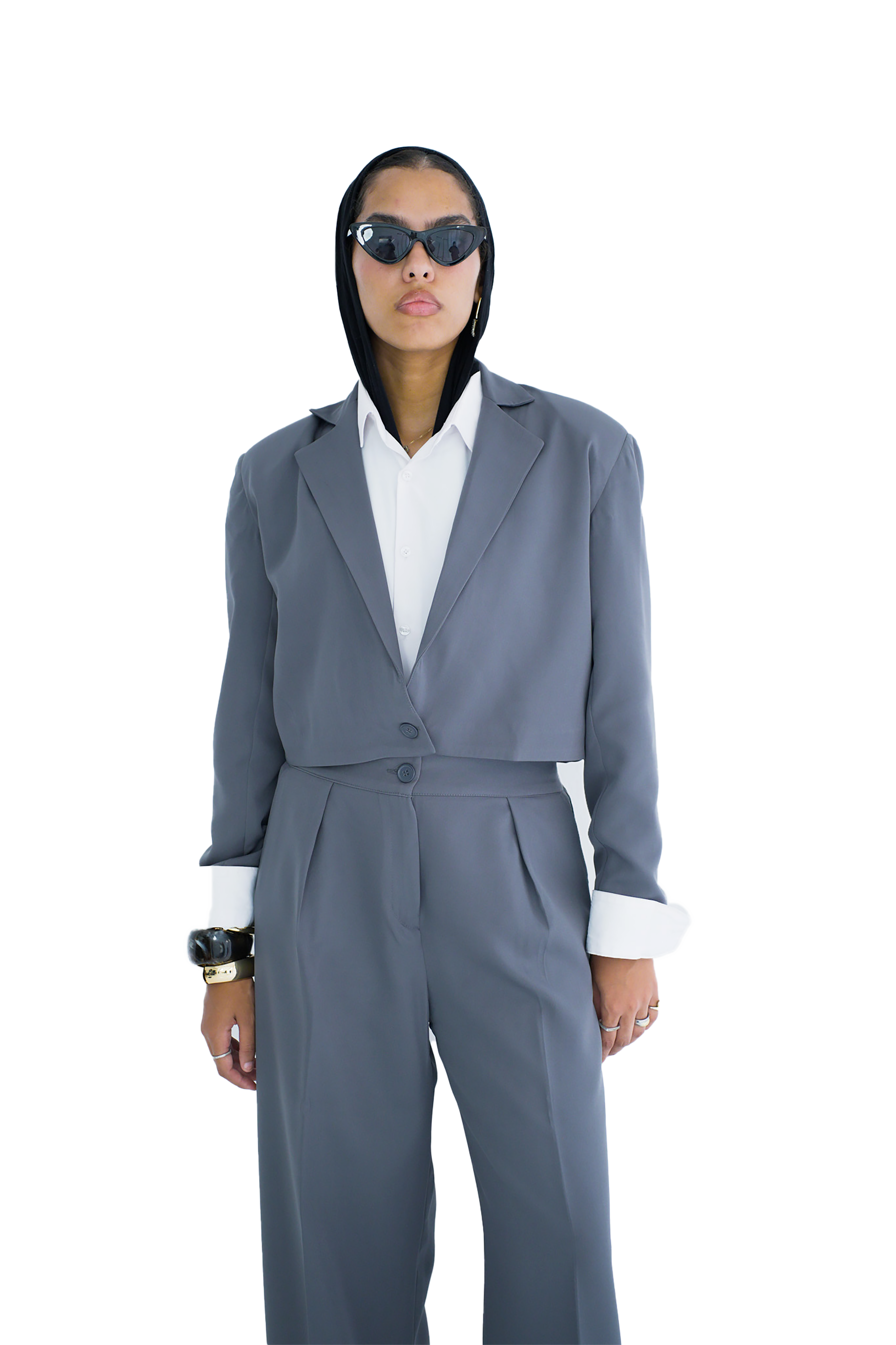 Cropped Blazer - Grey
